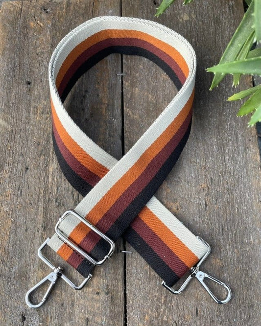 accessory Bag Strap - Beige And Browns Stripe Print