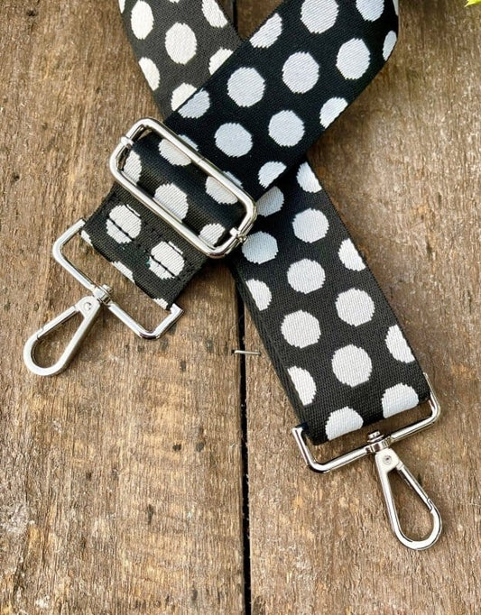 accessory Bag Strap -  Black And White Polka Dot Print