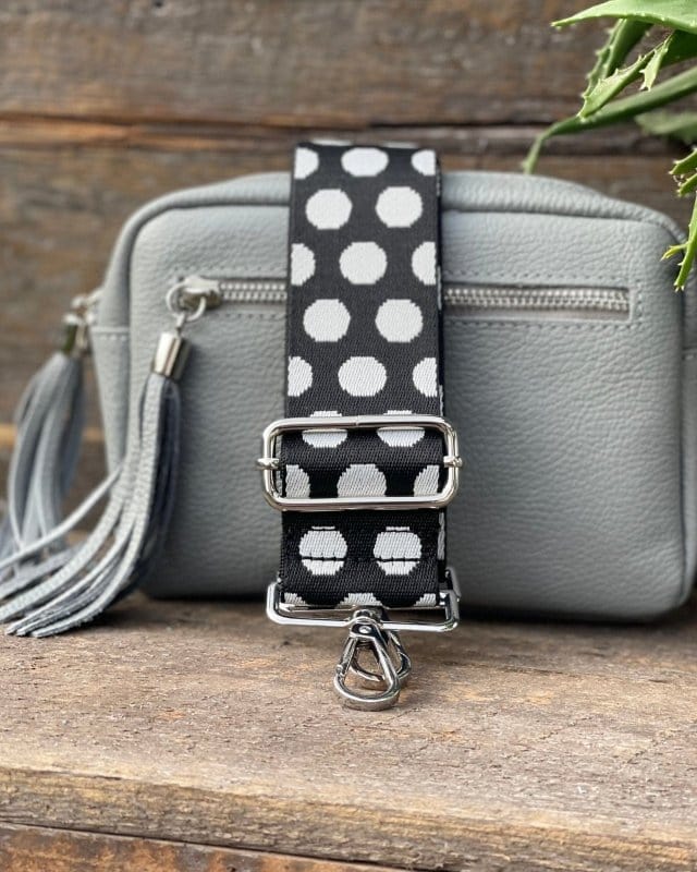 accessory Bag Strap -  Black And White Polka Dot Print