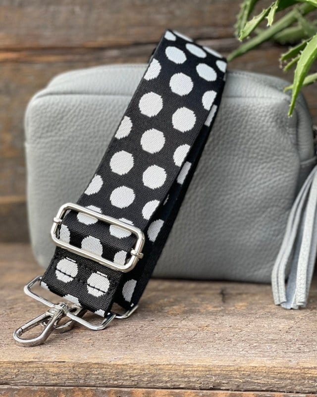 accessory Bag Strap -  Black And White Polka Dot Print
