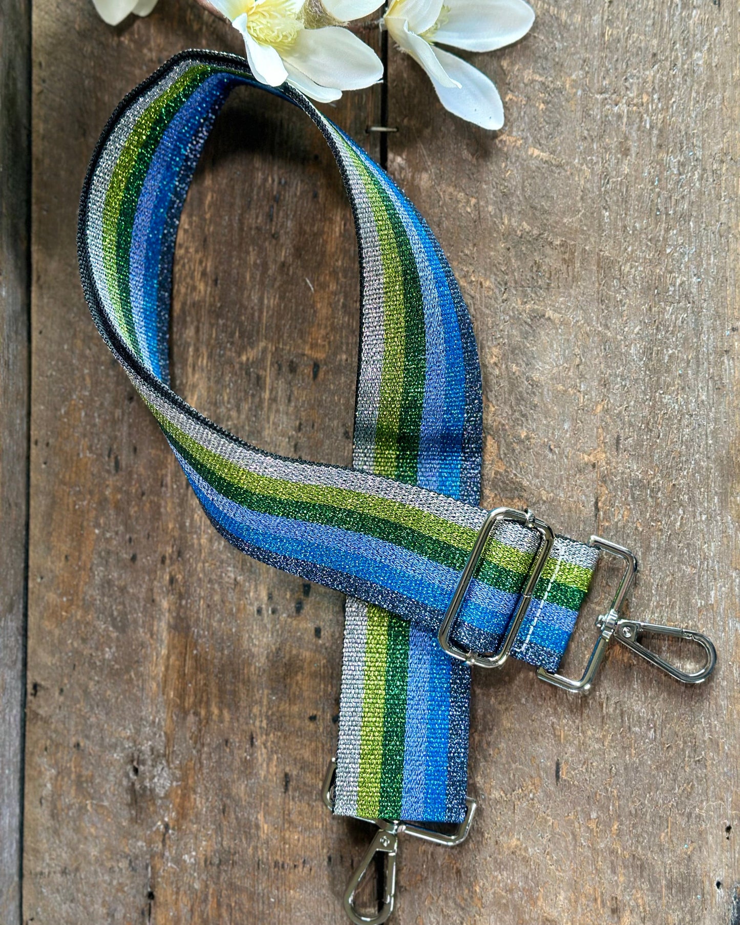 accessory Bag Strap - Glitter Blues/Green Stripe