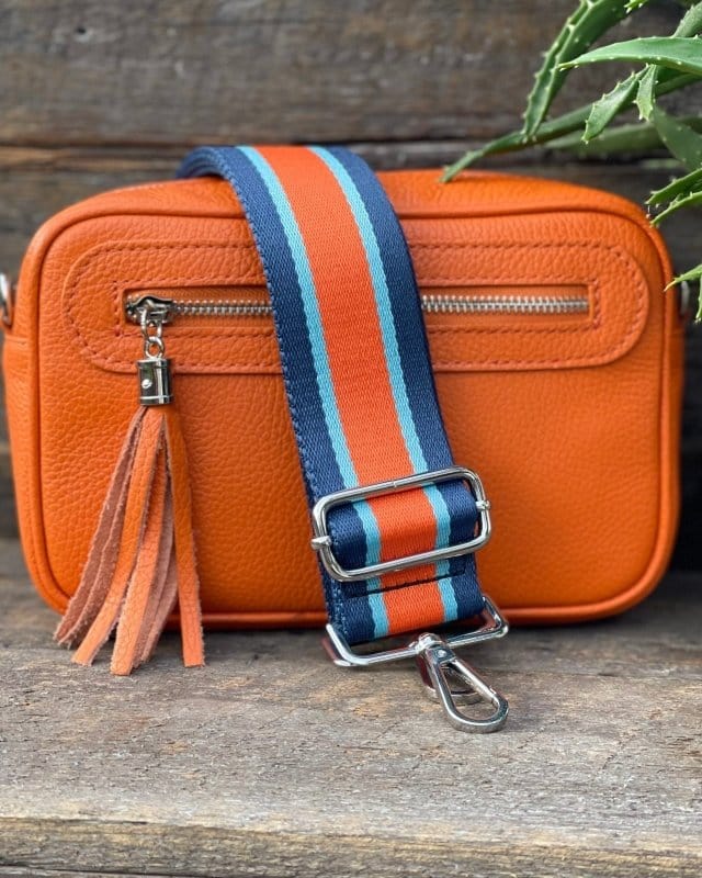 accessory Bag Strap - Orange And Blue Stripe Print