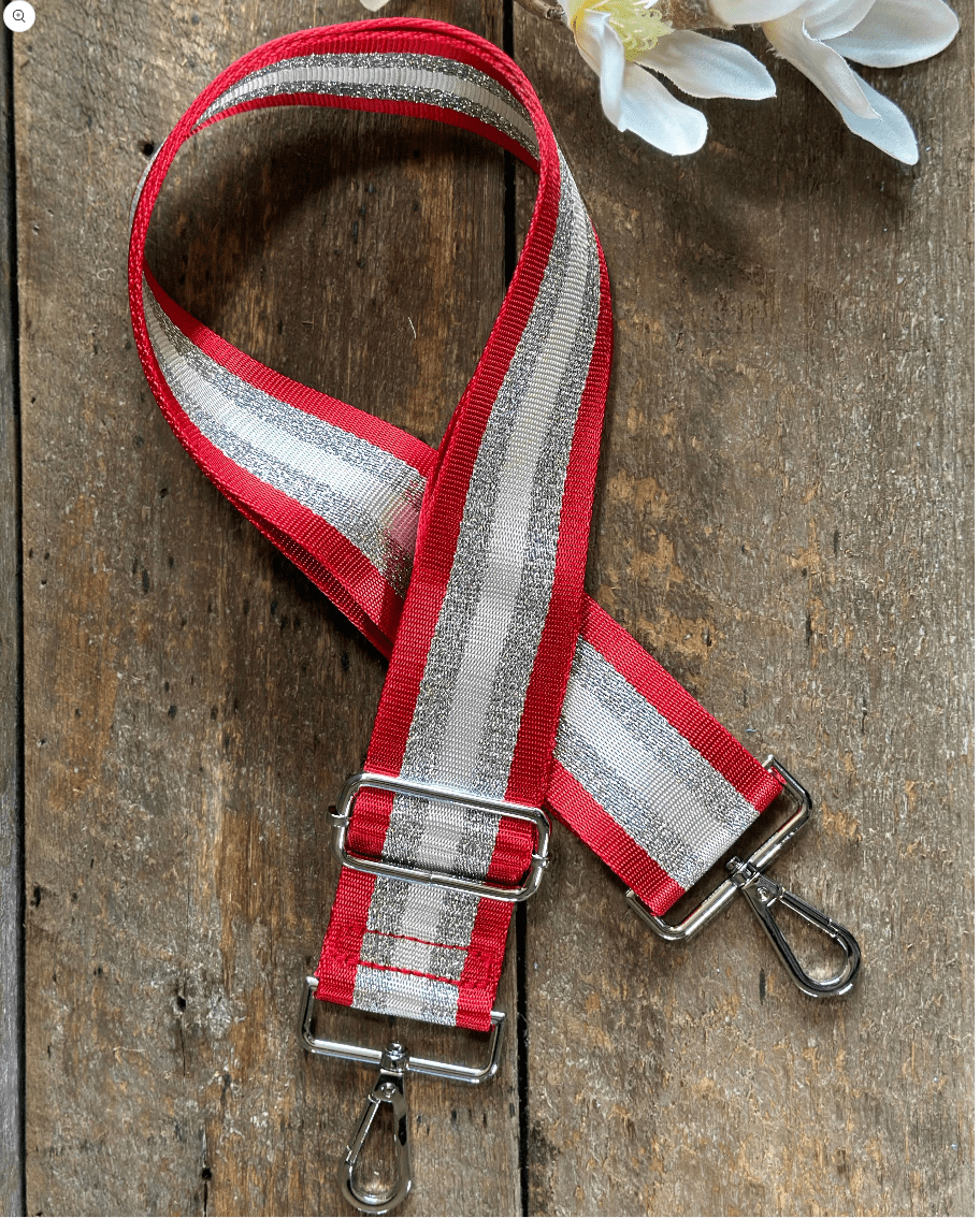 accessory Bag Strap - Red And Silver Stripes Print