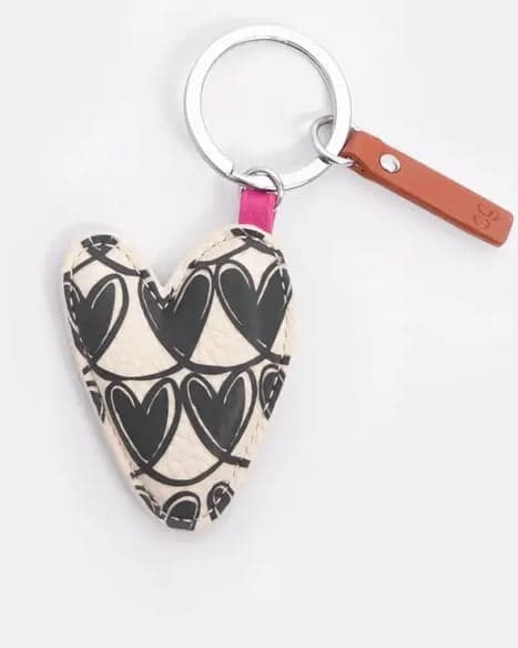 accessory Black & White Heart Keyring - Leather