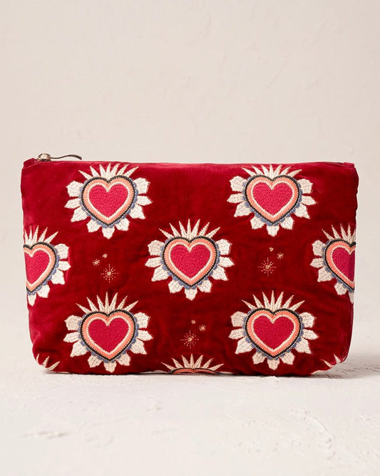 accessory Embroidered Enchanted Hearts Velvet Everyday Bag - Red