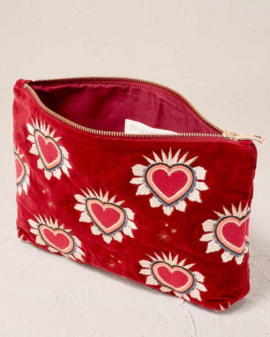 accessory Embroidered Enchanted Hearts Velvet Everyday Bag - Red