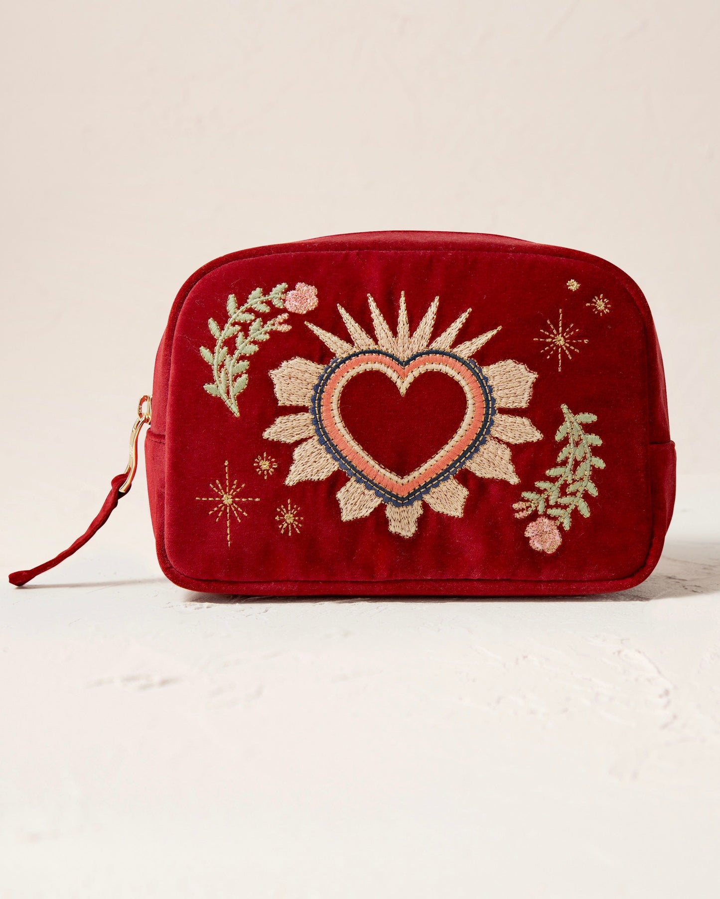 accessory Embroidered Enchanted Hearts Velvet Make Up Bag - Red