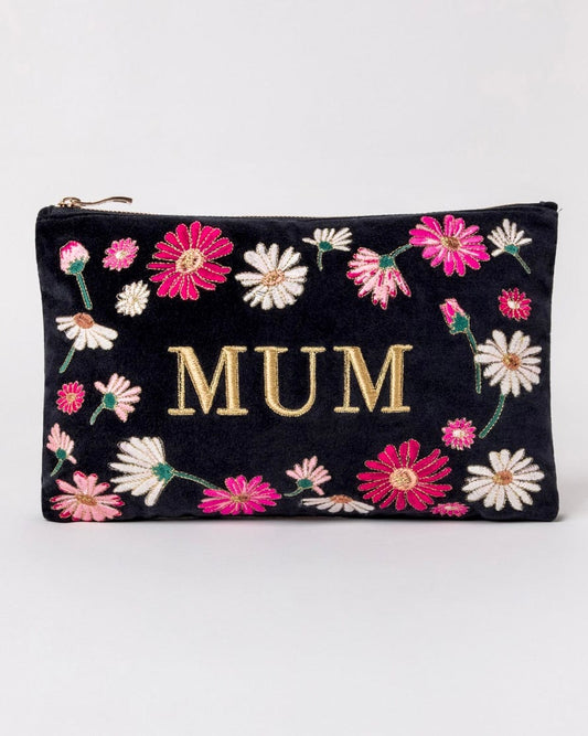 accessory Embroidered 'MUM' Wildflowers Velvet Everyday Bag - Charcoal