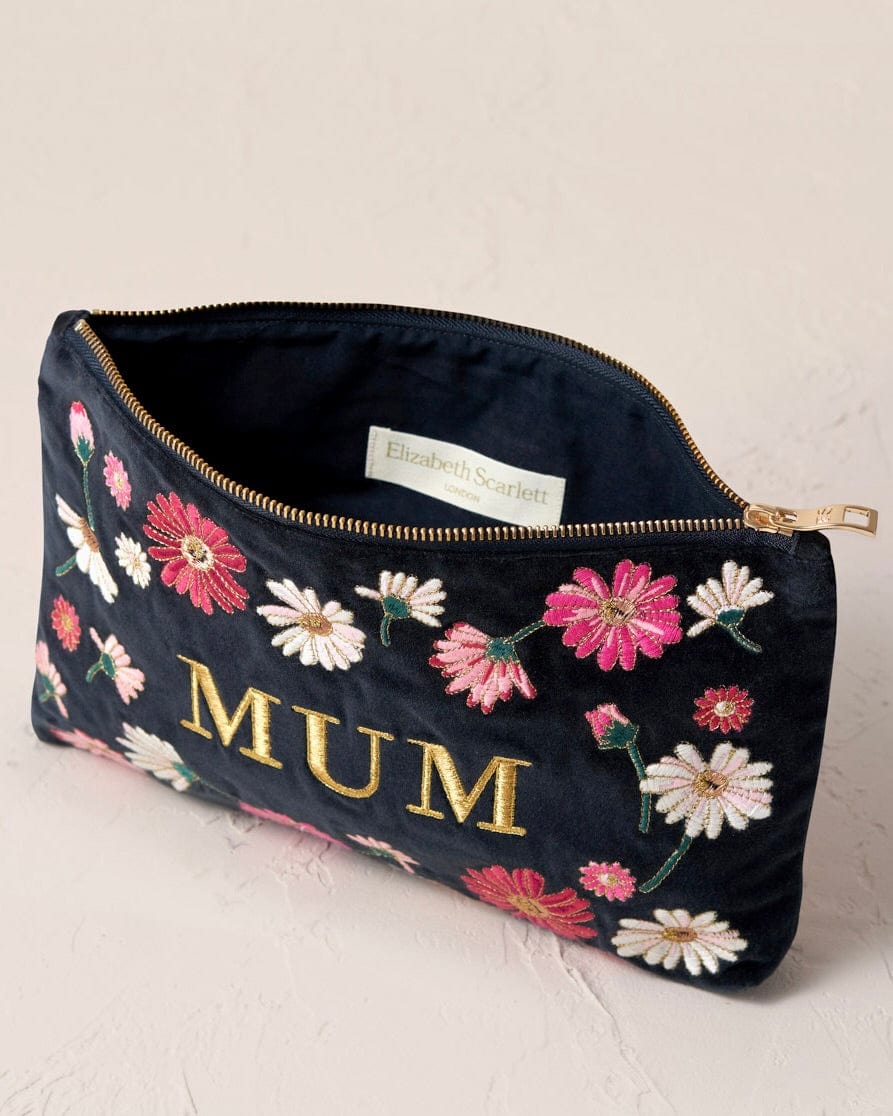 accessory Embroidered 'MUM' Wildflowers Velvet Everyday Bag - Charcoal