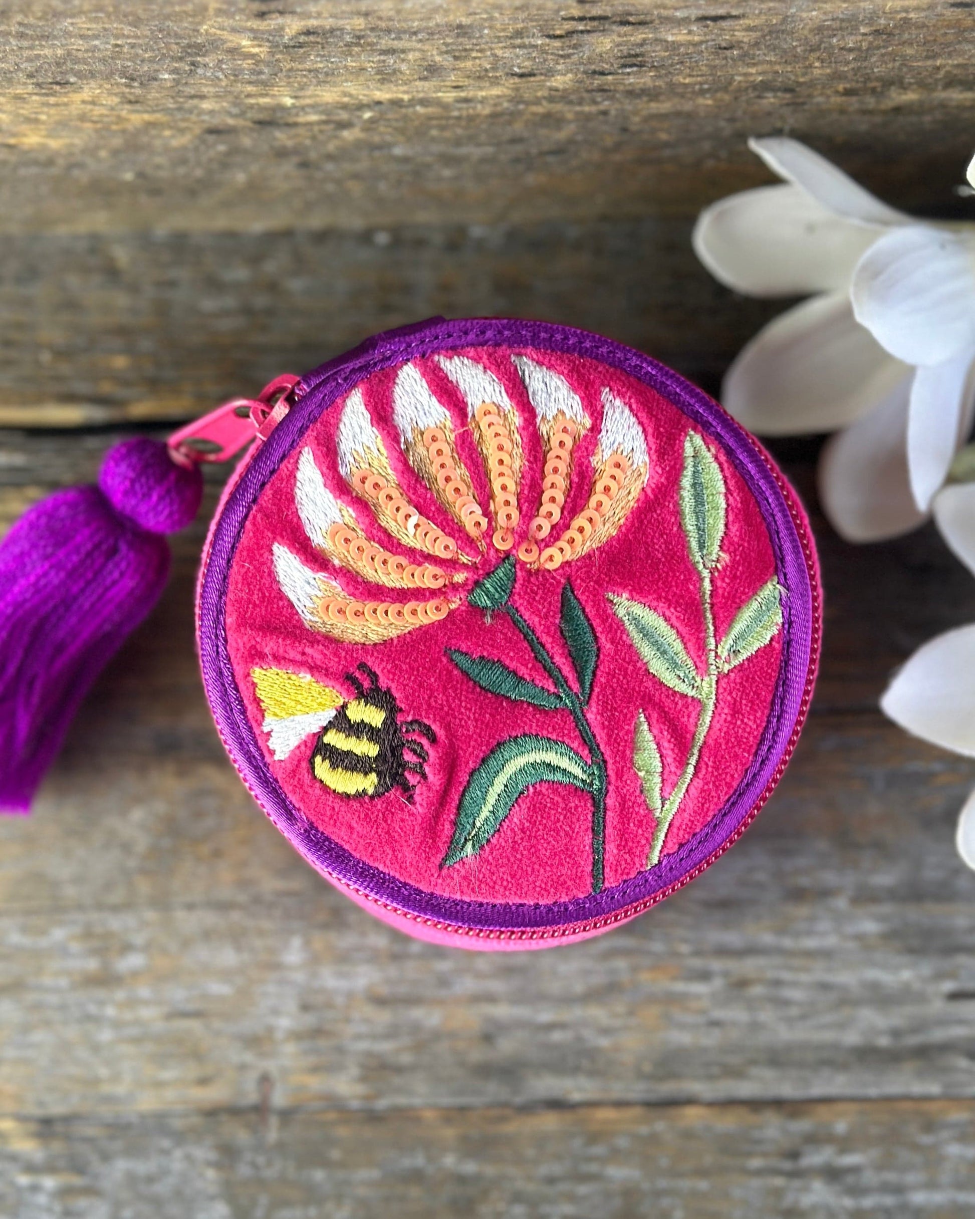 accessory Fuchsia Bee Embroidered Jewellery Box