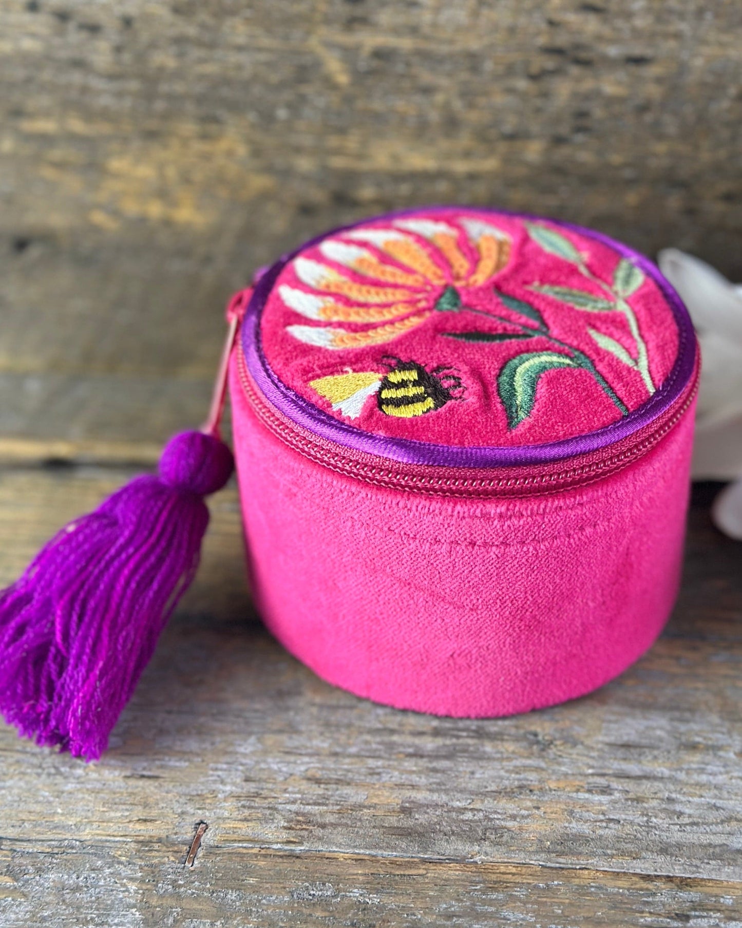 accessory Fuchsia Bee Embroidered Jewellery Box