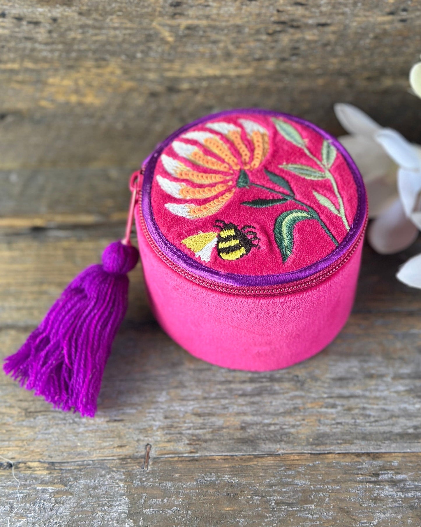 accessory Fuchsia Bee Embroidered Jewellery Box