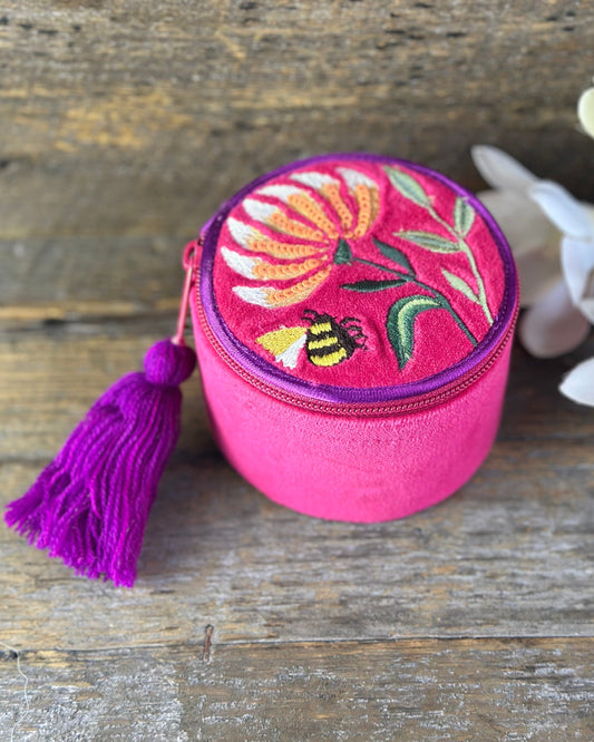 accessory Fuchsia Bee Embroidered Jewellery Box