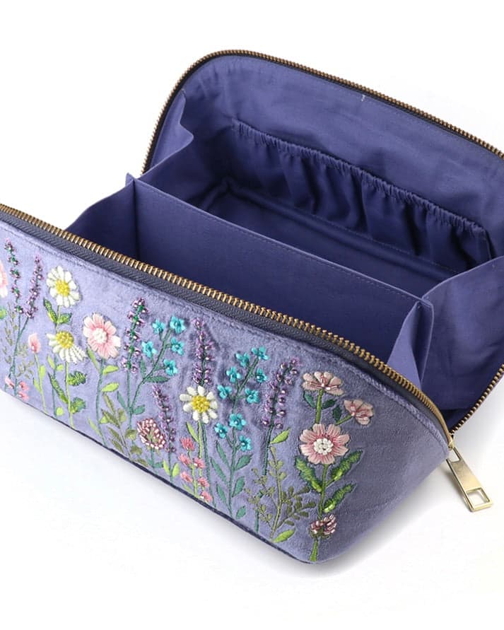 accessory Lilac Blue Velvet Meadow Flowers Fold-out Make Up Bag