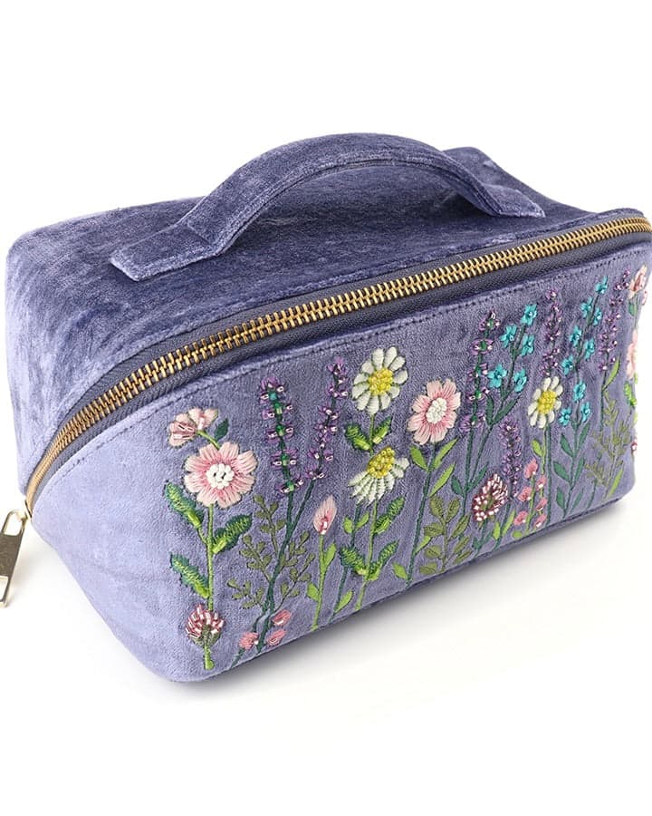 accessory Lilac Blue Velvet Meadow Flowers Fold-out Make Up Bag