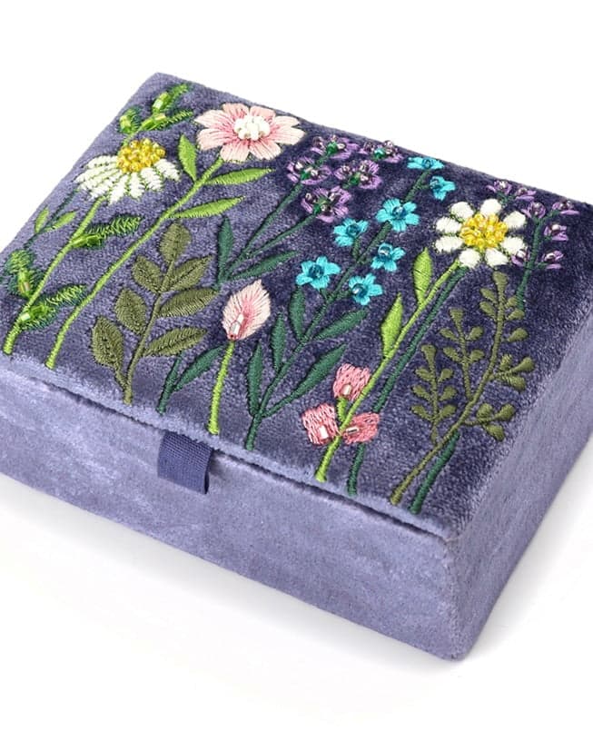 accessory Lilac Velvet Embellished Flowers Jewellery Box