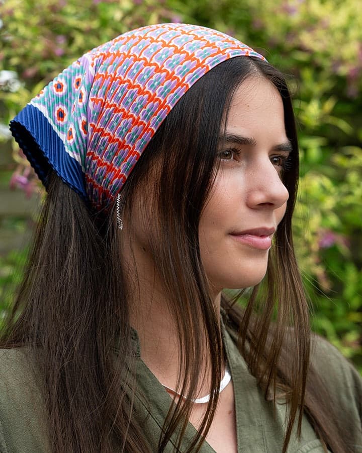accessory Pleated Neckerchief - Blue Mix Flower Print