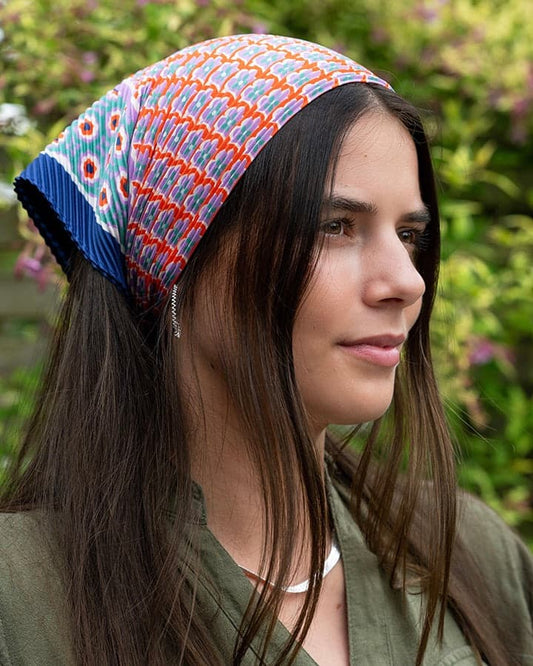 accessory Pleated Neckerchief - Blue Mix Flower Print