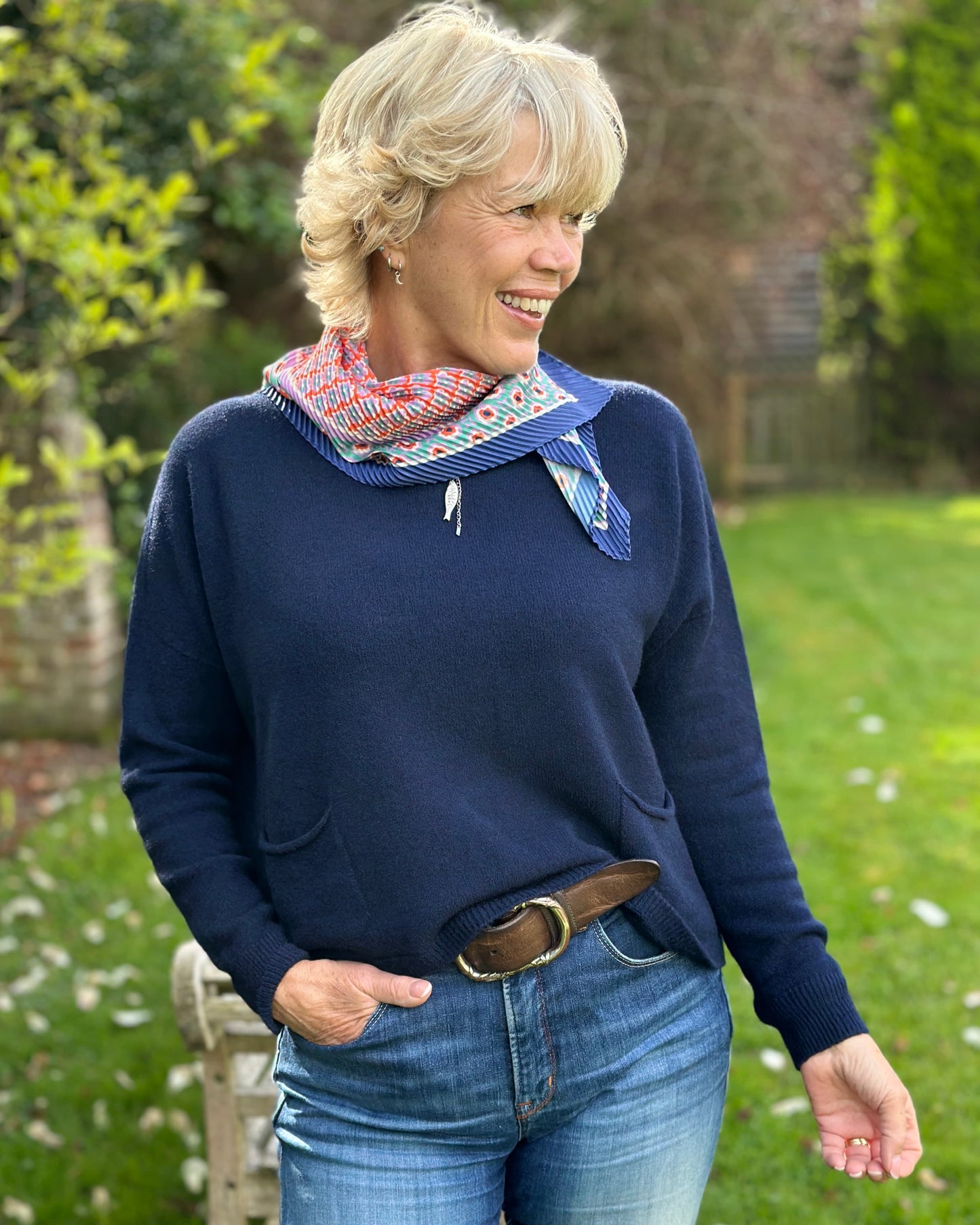 accessory Pleated Neckerchief - Blue Mix Flower Print