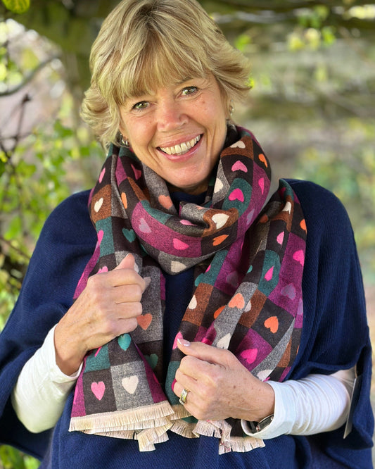 accessory Reversible Hearts Scarf - Navy/Multi