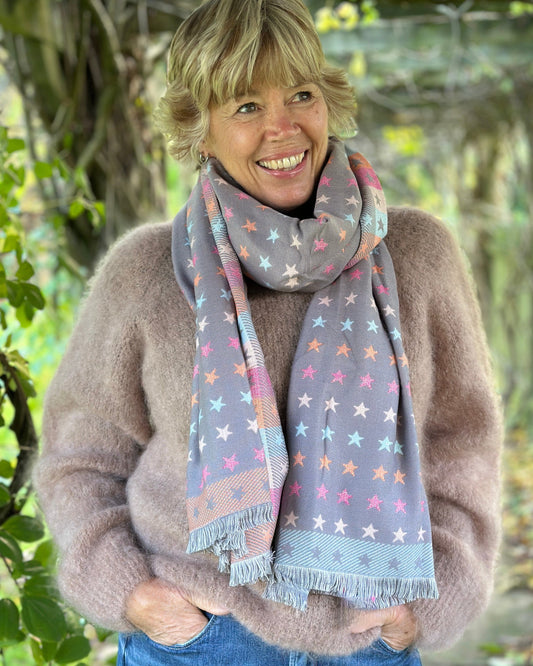 accessory Reversible Stars Scarf - Grey/Multi
