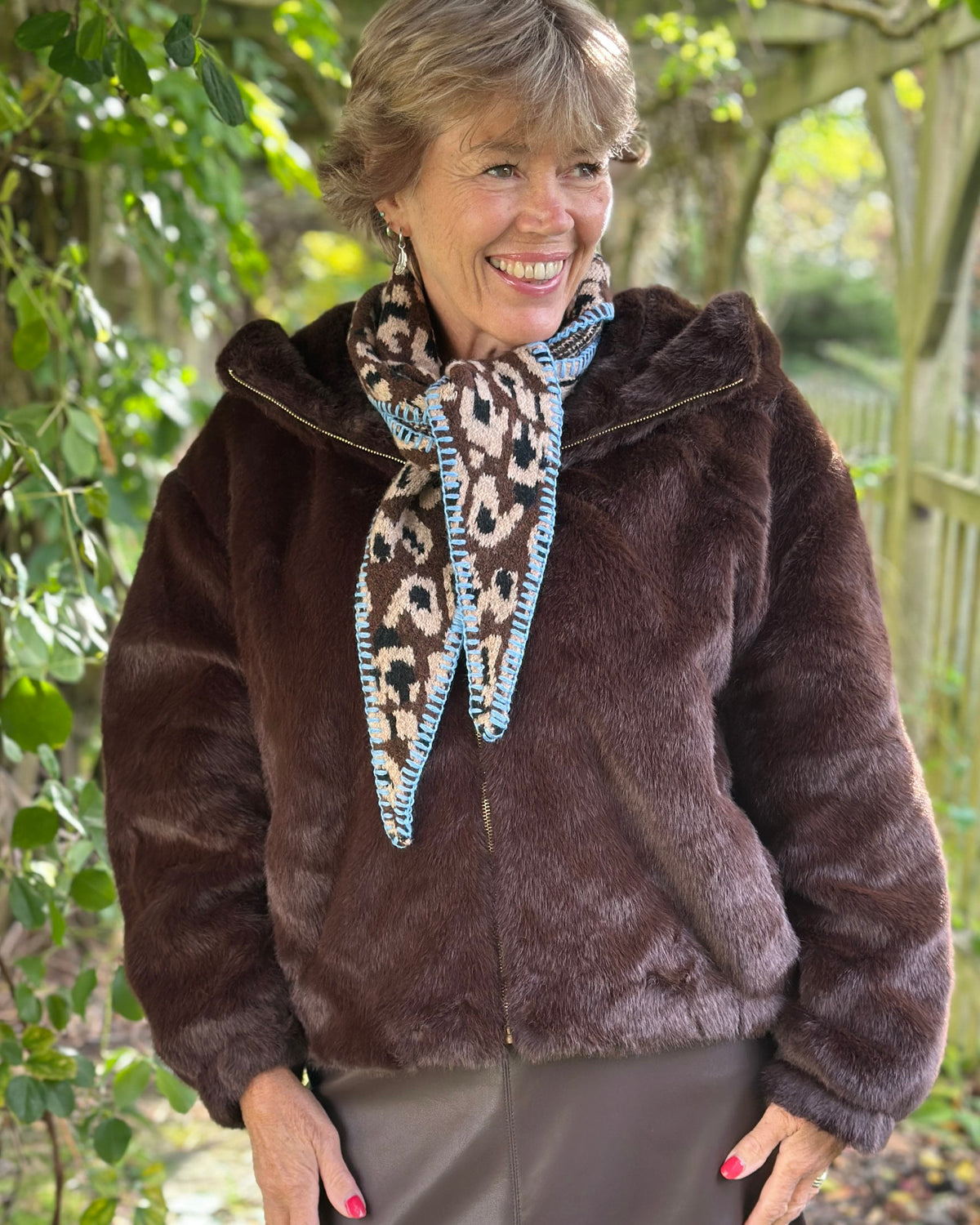 accessory Super Soft Triangle Scarf - Animal Print/Blue Stitch