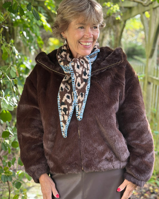 accessory Super Soft Triangle Scarf - Animal Print/Blue Stitch
