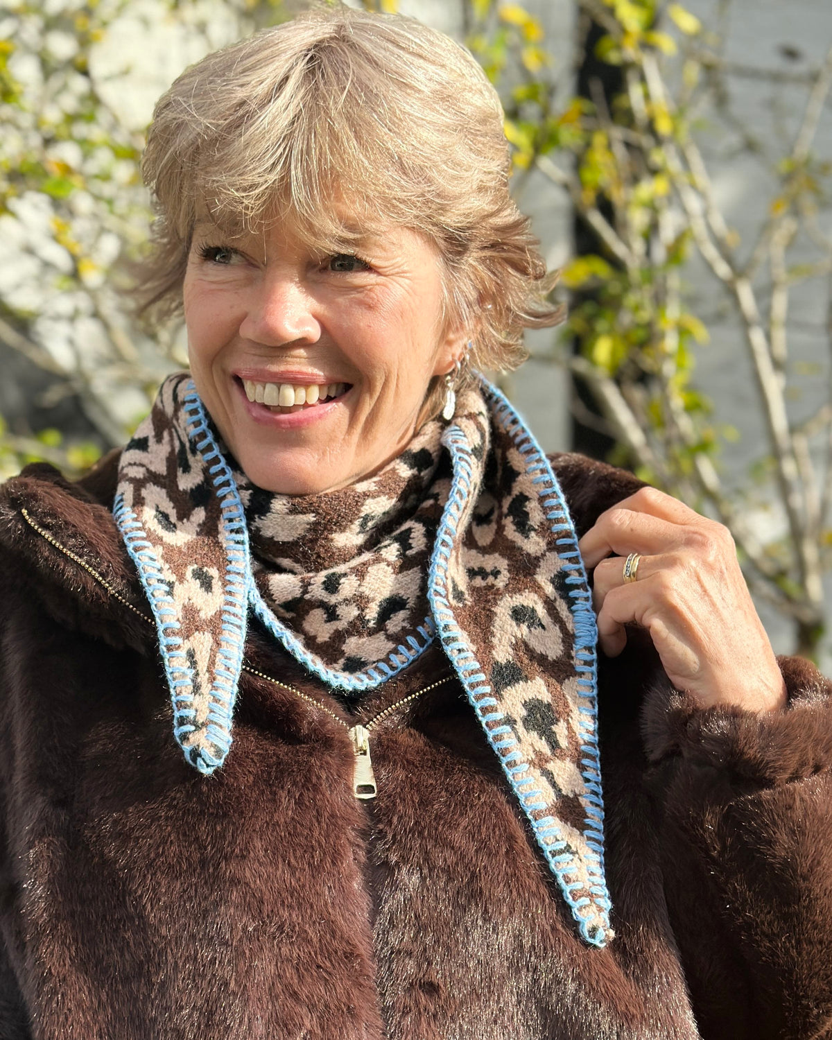 accessory Super Soft Triangle Scarf - Animal Print/Blue Stitch