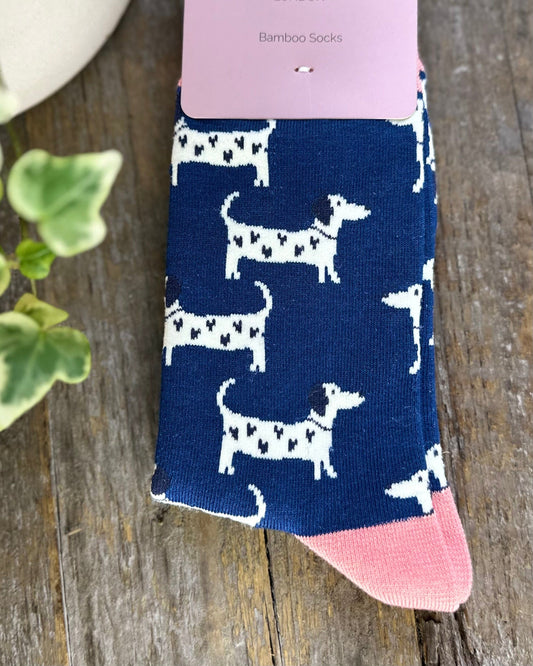 Bamboo Socks - Love Heart Dachshunds Navy