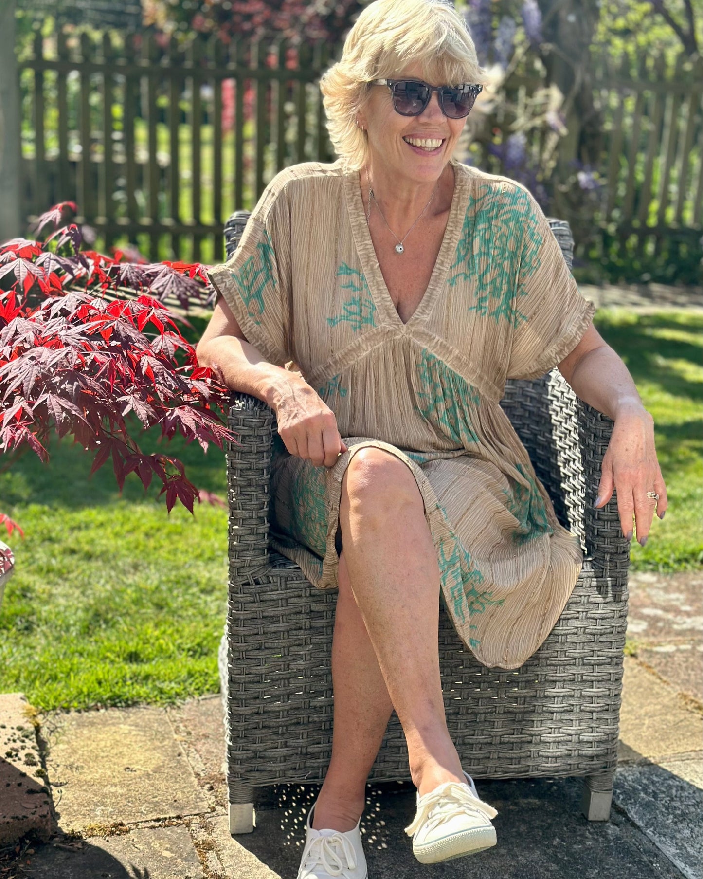 Boho Coral Dress - Taupe/Turquoise