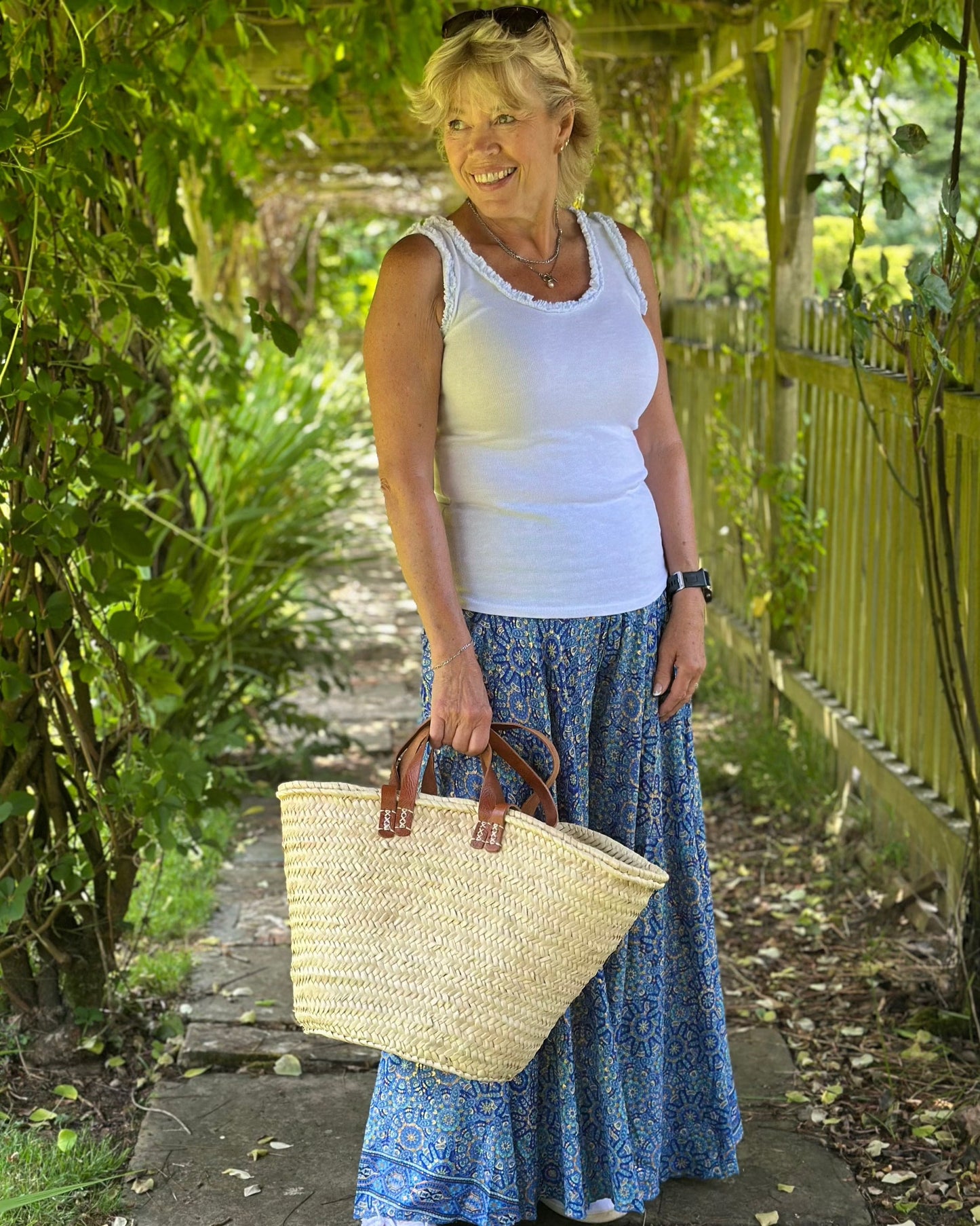 Canvas Bag French Market Straw Bag With Leather Handles - Natural/Brown
