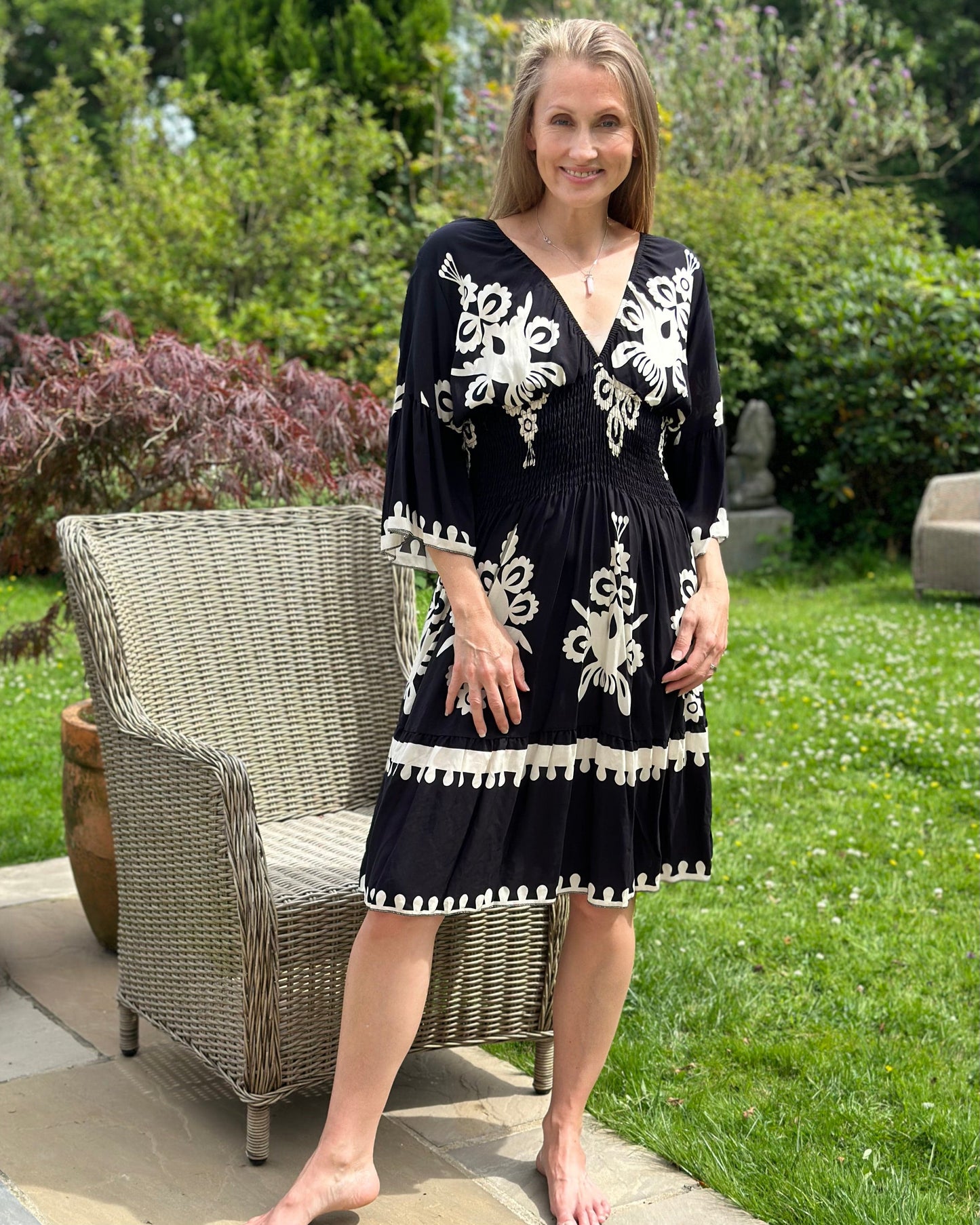 clothing Abstract Baroque Print Dress - Black/Cream