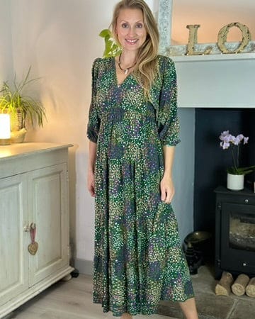 clothing Abstract Print Tiered Maxi Dress - Green