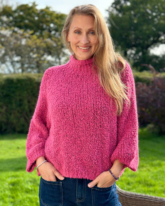 Clothing Alpaca Mix Boucle Turtle Neck Jumper - Raspberry