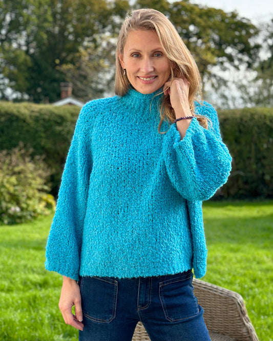 Clothing Alpaca Mix Boucle Turtle Neck Jumper - Turquoise