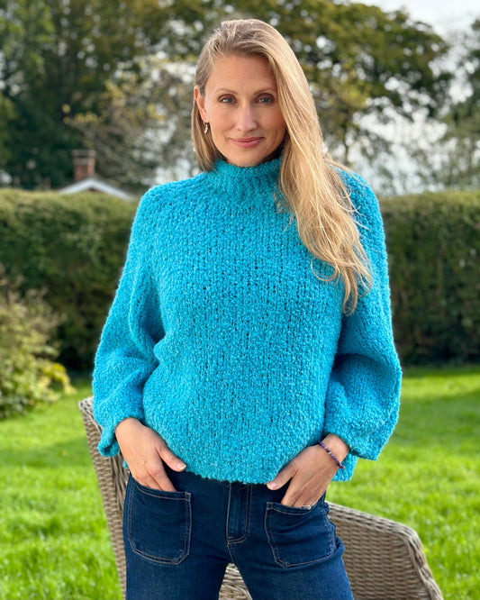 Clothing Alpaca Mix Boucle Turtle Neck Jumper - Turquoise