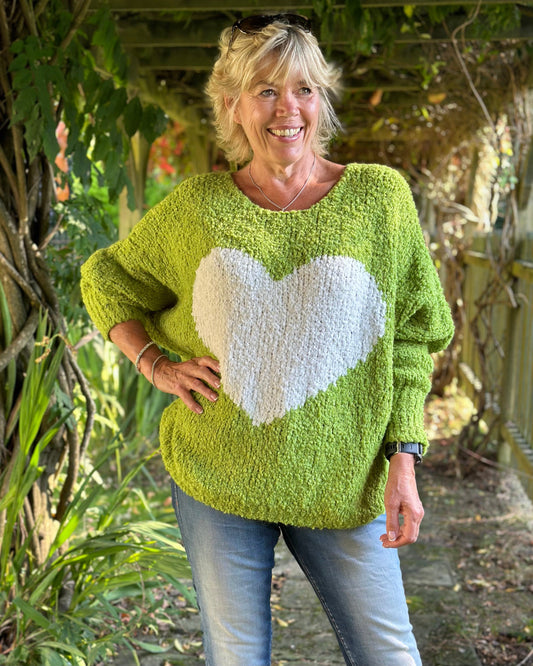 Clothing Alpaca Wool Mix Boucle Heart Jumper - Apple Green