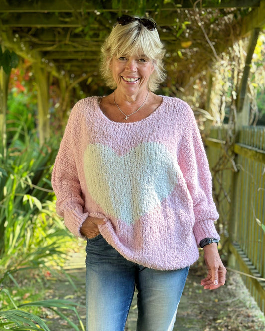 Clothing Alpaca Wool Mix Boucle Heart Jumper - Pale Pink