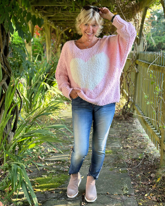 Clothing Alpaca Wool Mix Boucle Heart Jumper - Pale Pink