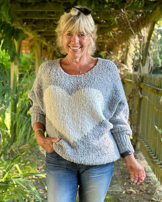 Clothing Alpaca Wool Mix Boucle Heart Jumper - Silver Grey