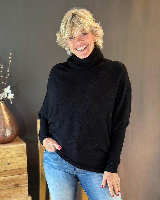 clothing Asymmetric Draped Roll Neck Jumper - Black