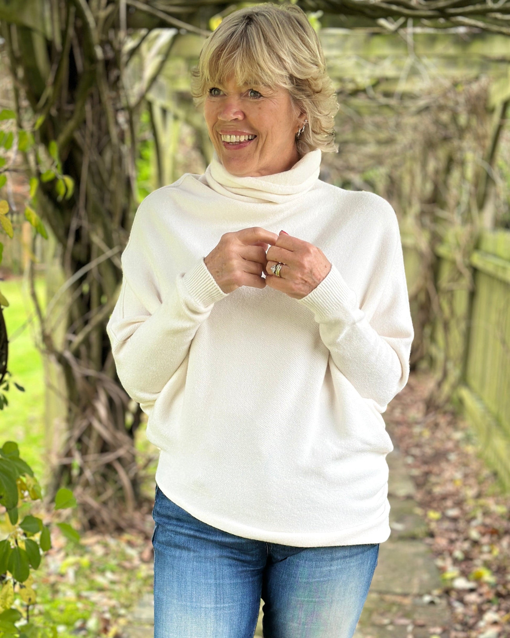 clothing Asymmetric Draped Roll Neck Jumper - Cream