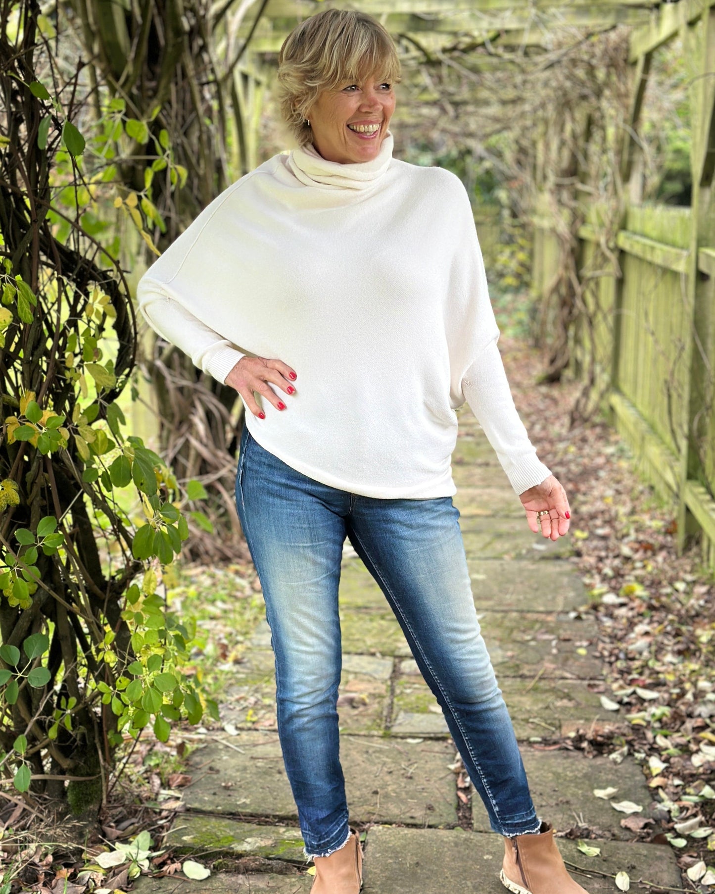 clothing Asymmetric Draped Roll Neck Jumper - Cream