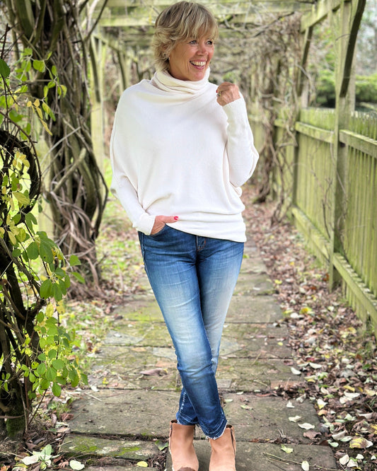 clothing Asymmetric Draped Roll Neck Jumper - Cream