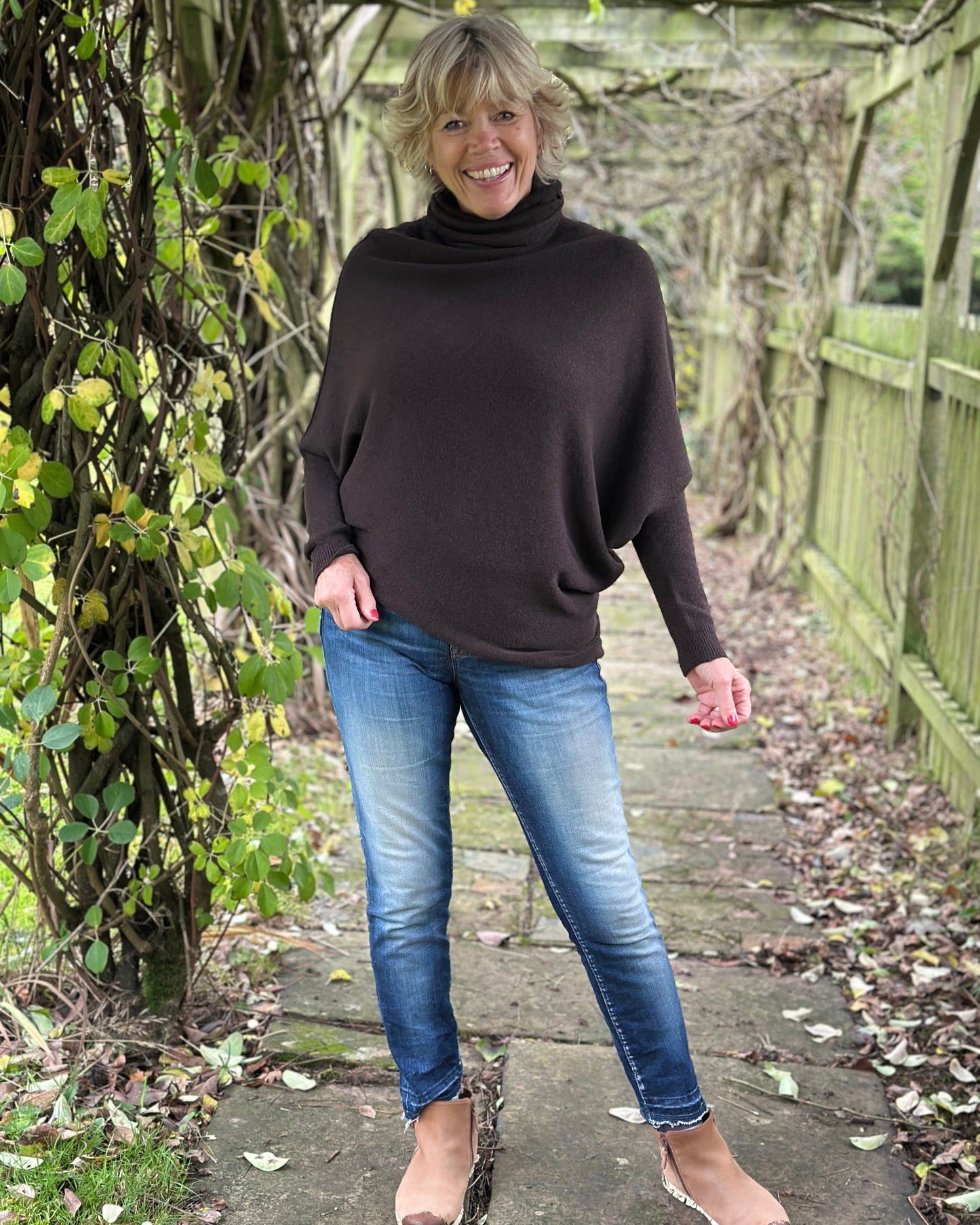 clothing Asymmetric Draped Roll Neck Jumper - Dark Chocolate