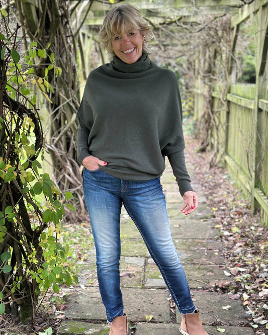 clothing Asymmetric Draped Roll Neck Jumper - Khaki