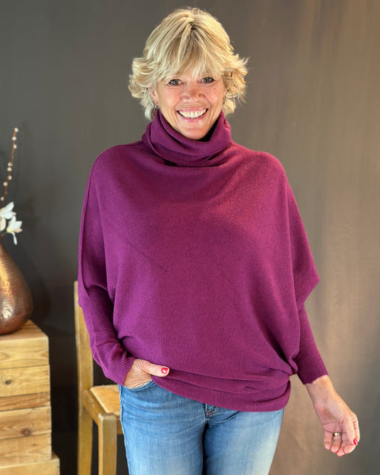 clothing Asymmetric Draped Roll Neck Jumper - Magenta