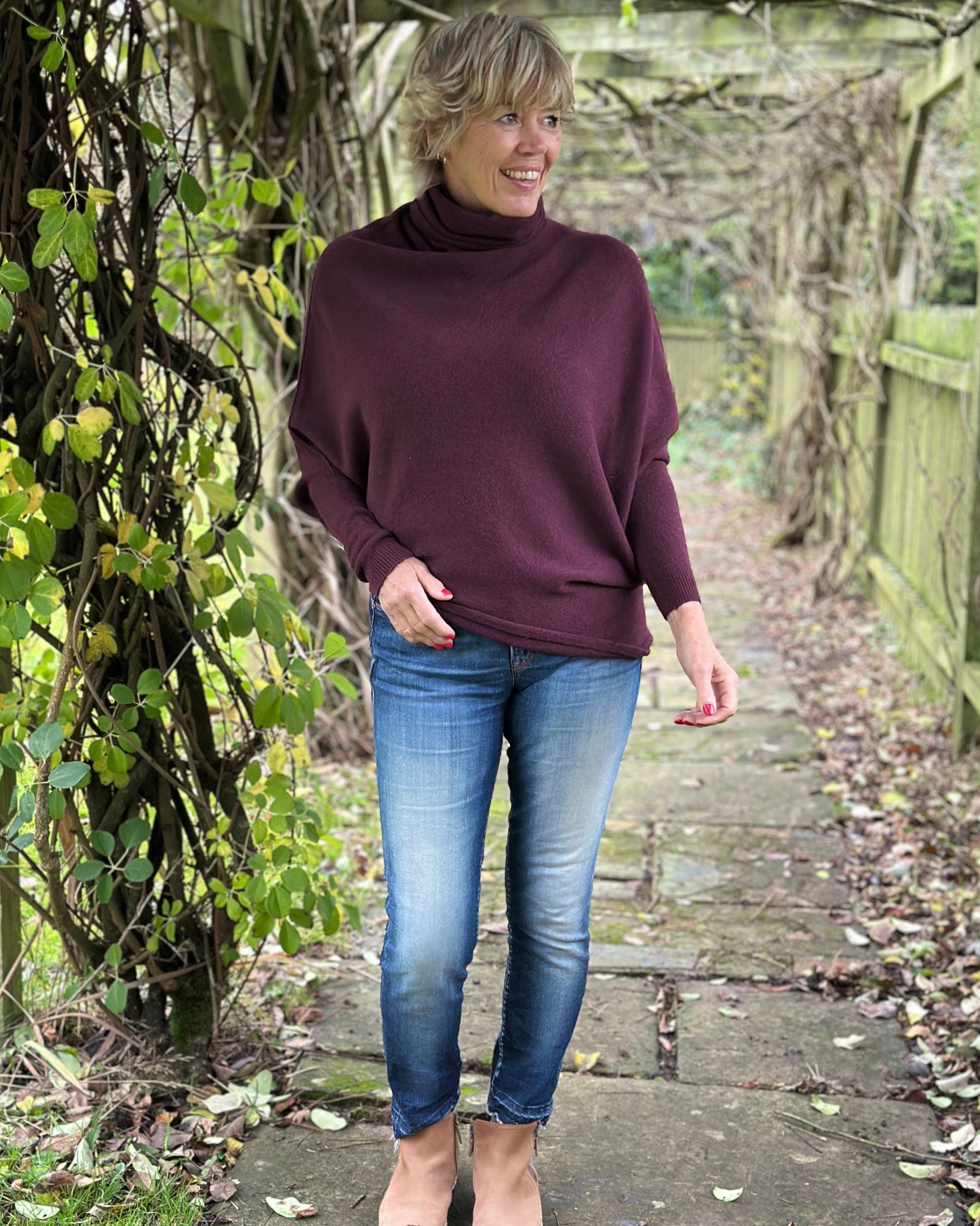 clothing Asymmetric Draped Roll Neck Jumper - Prune