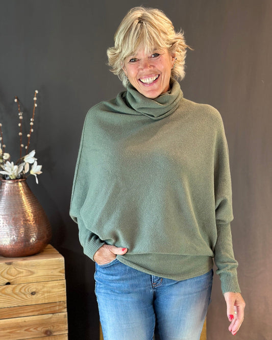 clothing Asymmetric Draped Roll Neck Jumper - Sage