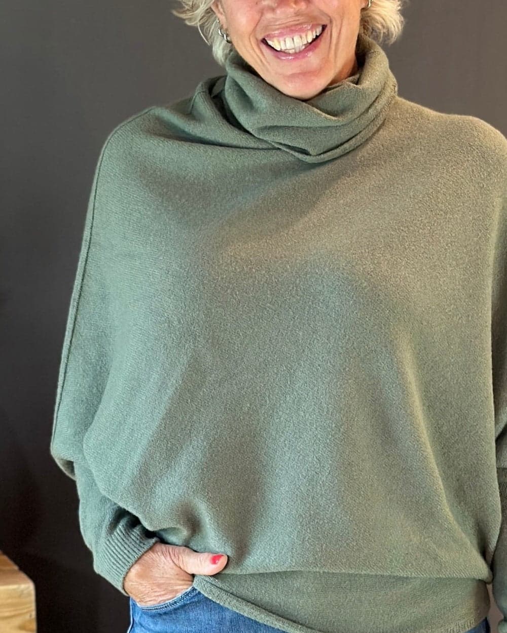 clothing Asymmetric Draped Roll Neck Jumper - Sage
